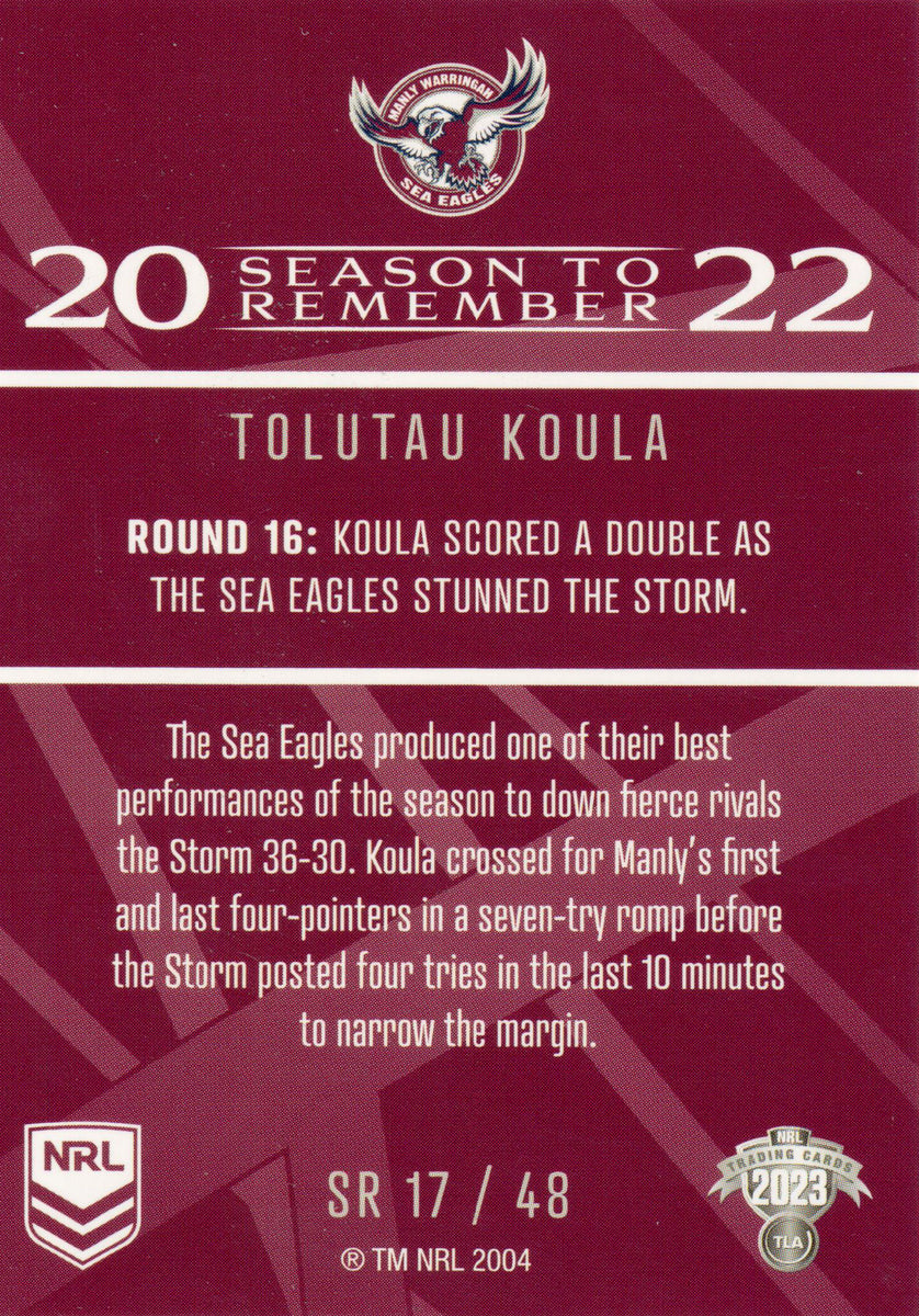 2023 NRL Titanium Season To Remember - STR 17 - Tolutau Koula - Manly- –  Dave and Jazzy's Collectables