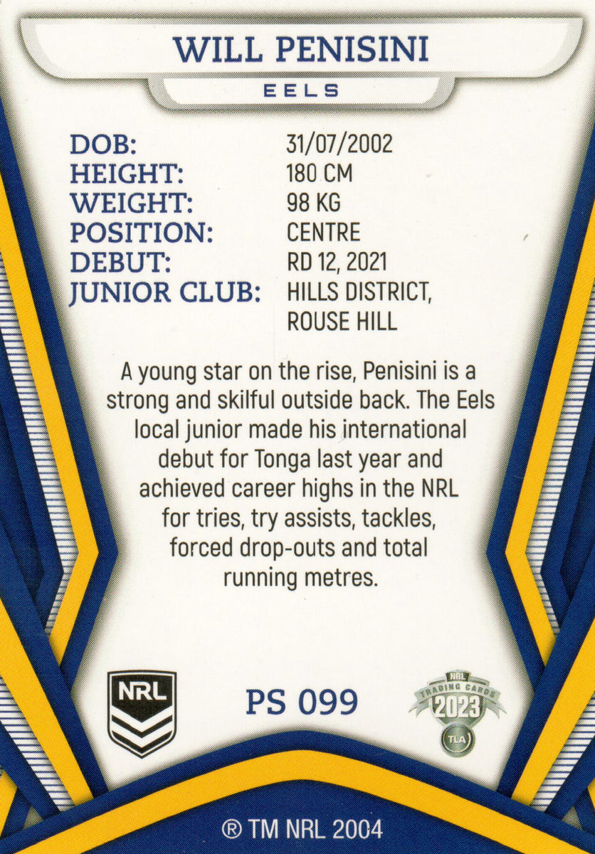 WILL PENISINI PARRAMATTA EELS 2023 TRADERS TITANIUM NRL SIGNED