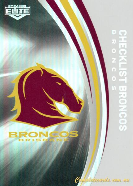 2024 NRL Elite - Pearl Silver - P 001 - Broncos Checklist - Brisbane Broncos