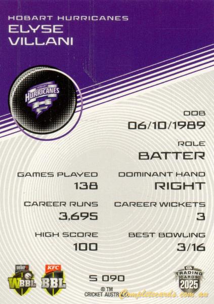 2025-26 Cricket Traders - Silver - S 090 - Elyse Villani - Hobart Hurricanes