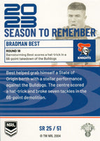 2024 NRL Traders - Season To Remember  - SR 25 - Bradman Best - Newcastle Knights