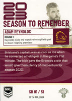 2024 NRL Traders - Season To Remember  - SR 01 - Adam Reynolds - Brisbane Broncos