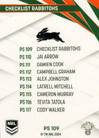 2024 NRL Traders - Pearl Silver - PS 109 - Rabbitohs Checklist - South Sydney Rabbitohs