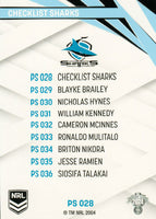 2024 NRL Traders - Pearl Silver - PS 028 - Sharks Checklist - Cronulla-Sutherland Sharks