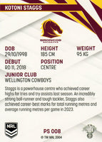 2024 NRL Traders - Pearl Silver - PS 008 - Kotoni Staggs - Brisbane Broncos