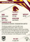 2024 NRL Traders - Pearl Silver - PS 007 - Adam Reynolds - Brisbane Broncos