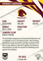 2024 NRL Traders - Pearl Silver - PS 003 - Patrick Carrigan - Brisbane Broncos