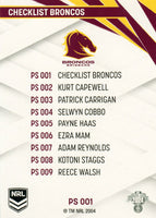 2024 NRL Traders - Pearl Silver - PS 001 - Broncos Checklist - Brisbane Broncos