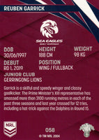 2024 NRL Traders - Common - 058 - Reuben Garrick - Manly-Warringah Sea Eagles