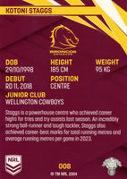 2024 NRL Traders - Common - 008 - Kotoni Staggs - Brisbane Broncos