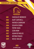 2024 NRL Traders - Common - 001 - Broncos Checklist - Brisbane Broncos