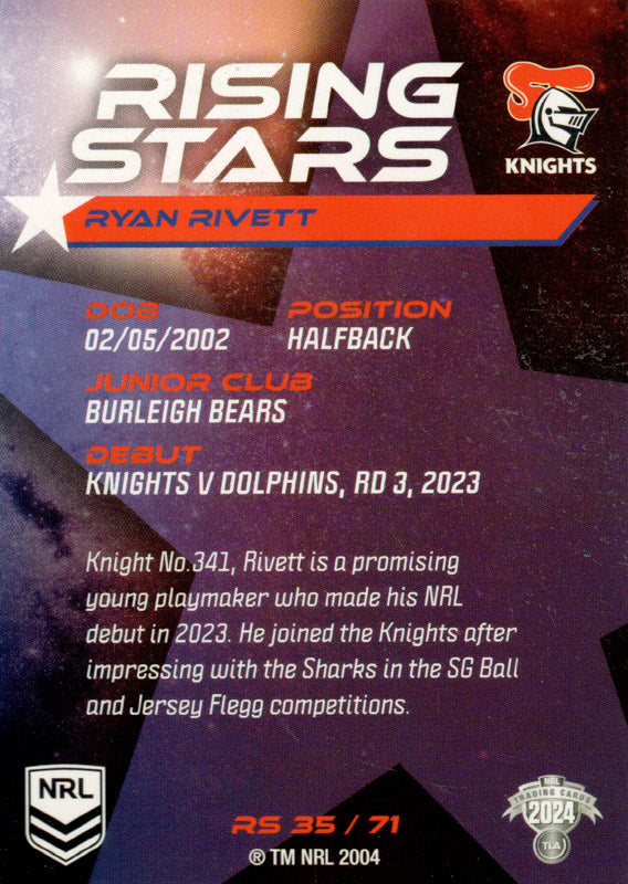 2024 NRL Traders - Rising Stars - RS 35 - Ryan Rivett - Newcastle Knig ...