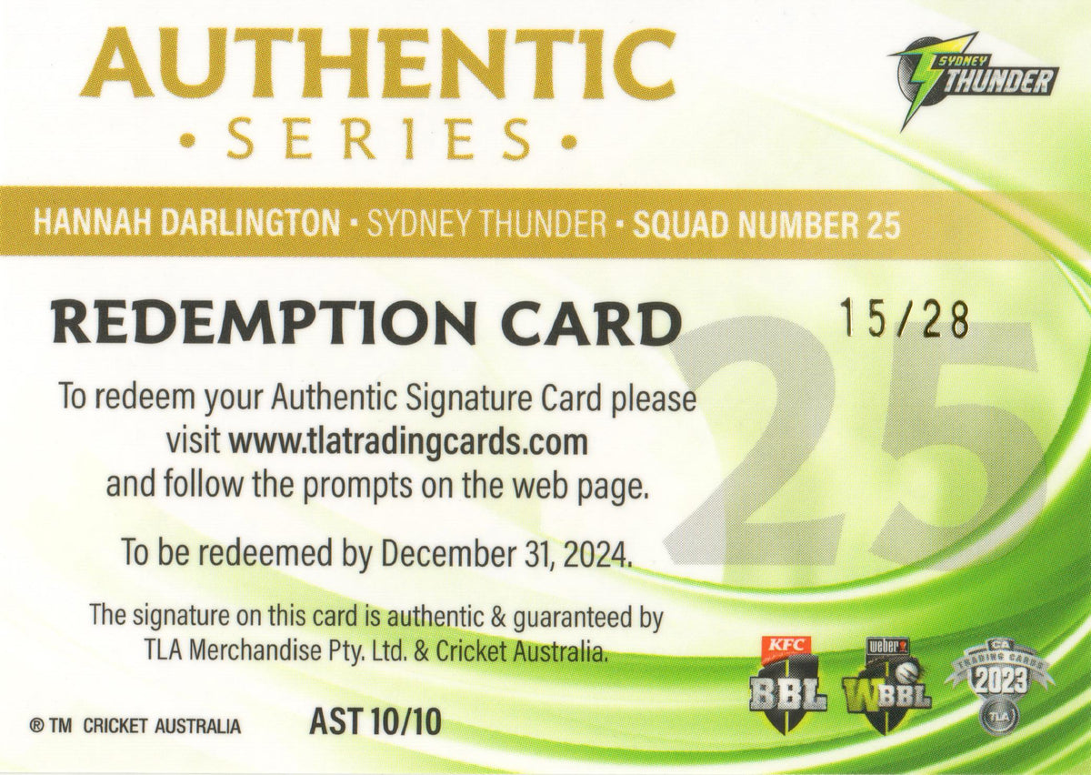 2023-24 Cricket Luxe Authentic Signature Team - AST 10 - Hannah Darlin ...
