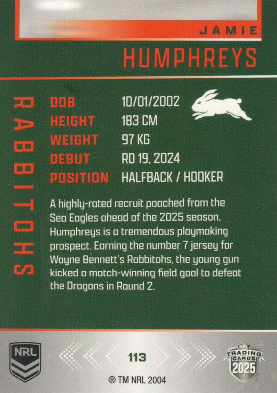 2025 NRL Elite - Base - 113 - Jamie Humphreys - Rabbitohs – Dave and ...