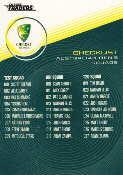 2025-26 Cricket Traders - Common - 151 - Australian Squads - Team Checklist