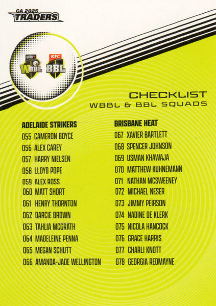 2025-26 Cricket Traders - Common - 152 - WBBL & BBL Squads - Team Checklist