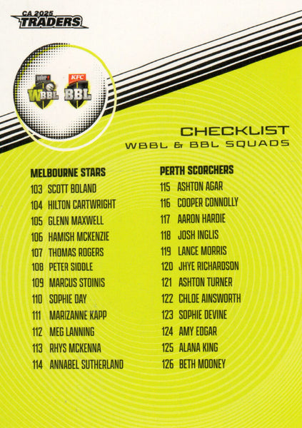 2025-26 Cricket Traders - Common - 153 - WBBL & BBL Squads - Team Checklist
