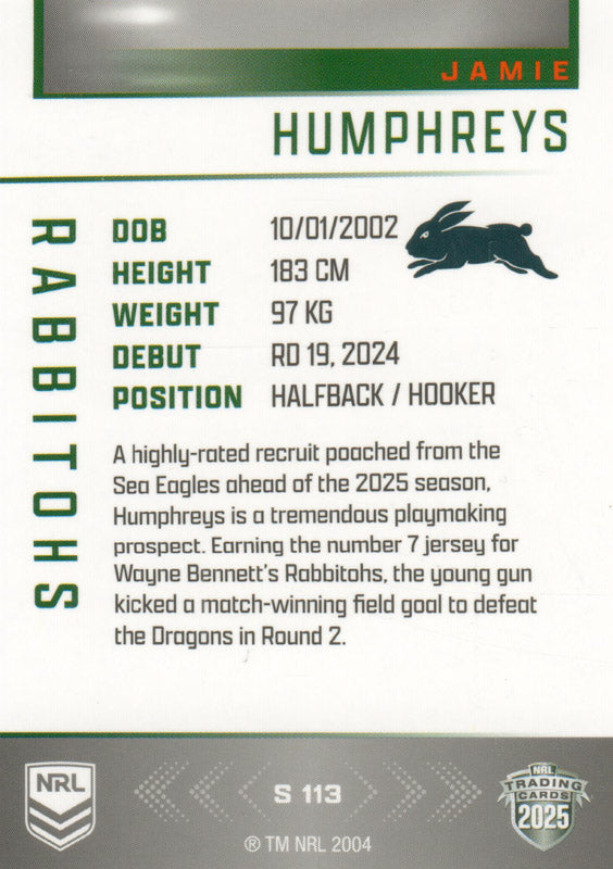 2025 NRL Elite - Silver Specials - P 113 - Jamie Humphreys - Rabbitohs ...