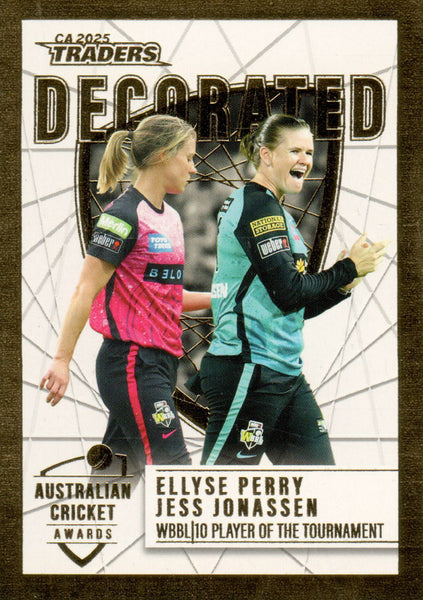 2025-26 Cricket Traders - Decorated - D 13 - Ellyse Perry & Jess Jonassen - Brisbane Heat & Sydney Sixers