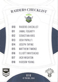 2023 NRL Elite Common Card - 010 - Canberra Raiders Checklist - Canberra Raiders