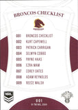 2023 NRL Elite Common Card - 001 - Brisbane Broncos Checklist - Brisbane Broncos
