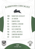 2023 NRL Elite Common Card - 109 - South Sydney Rabbitohs Checklist - South Sydney Rabbitohs