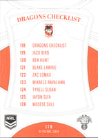 2023 NRL Elite Common Card - 118 - St. George-Illawarra Dragons Checklist - St. George-Illawarra Dragons