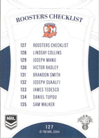 2023 NRL Elite Common Card - 127 - Sydney Roosters Checklist - Sydney Roosters