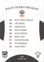 2023 NRL Elite Common Card - 145 - Wests Tigers Checklist - Wests Tigers