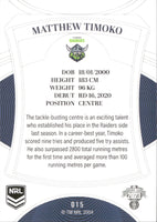 2023 NRL Elite Common Card - 015 - Matthew Timoko - Canberra Raiders