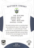 2023 NRL Elite Common Card - 015 - Matthew Timoko - Canberra Raiders