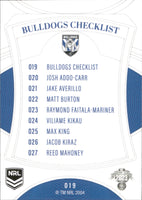 2023 NRL Elite Common Card - 019 - Canterbury-Bankstown Bulldogs Checklist - Canterbury-Bankstown Bulldogs