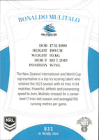 2023 NRL Elite Common Card - 033 - Ronaldo Mulitalo - Cronulla-Sutherland Sharks