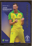 ICC 2019 World Cup - Aust POTM Set of 10 Gold Cards