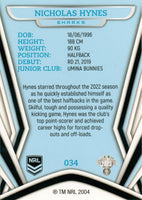 2023 NRL Titanium Common Card - 034 - Nicholas Hynes - Cronulla-Sutherland Sharks