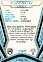 2023 NRL Titanium Pearl Silver - P032 - Blayke Brailey - Cronulla-Sutherland Sharks