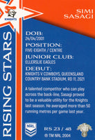 2023 NRL Titanium Rising Stars - RS 23 - Simi Sasagi - Newcastle Knights