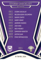 2023 NRL Titanium Common Card - 061 - Melbourne Storm Checklist - Melbourne Storm