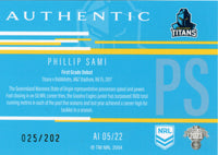 2023 NRL Titanium Authentics Initials - AI 05 - Phillip Sami - 25/202