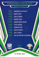 2023 NRL Titanium Common Card - 141 - New Zealand Warriors Checklist - New Zealand Warriors