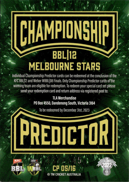 2022-23 Cricket Traders Championship Predictor - CP 5 - Melbourne Stars - 137/145